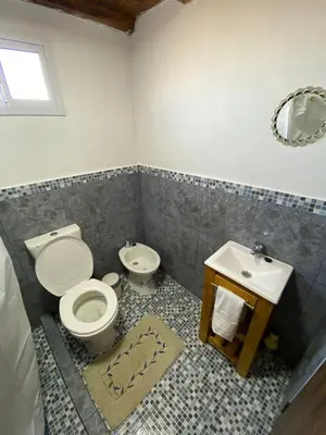 a bathroom with a toilet and a sink at Cabañas Los Mellis in Barrio Parque El Corcovado