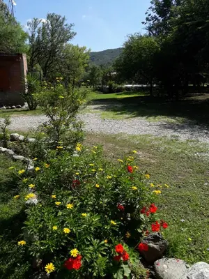 a garden with colorful flowers in a yard at Complejo Entresierras in La Paz