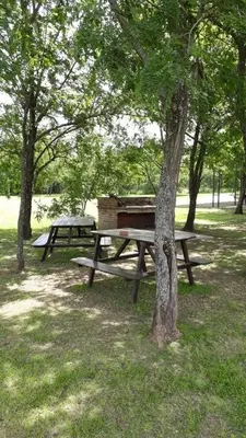 a picnic table sitting under a tree in a park at Estancia la aguada in Embalse