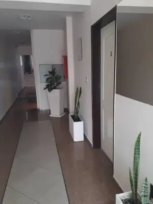 a hallway with two potted plants in a building at Olga Carlos paz in Villa Carlos Paz
