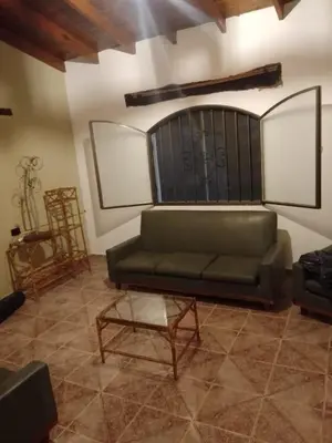a living room with a green couch and a table at Casa D&M in Mina Clavero