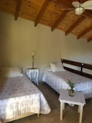 a bedroom with two beds and a ceiling at LunaNegra Casas de descanso in Villa General Belgrano