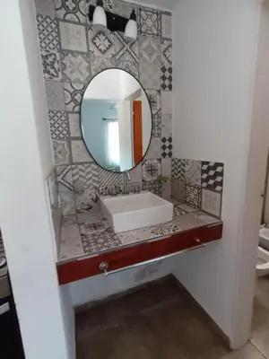 a bathroom with a sink and a mirror at Complejo El Aguaribay in Potrero de Garay
