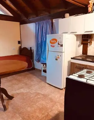 a kitchen with a refrigerator and a bed in a room at Vistas valle in Santa Rosa de Calamuchita