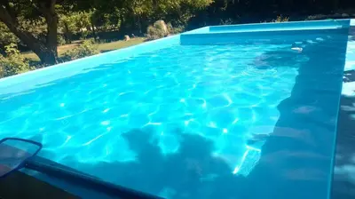 a pool of blue water with a person in it at Los Nogales in Los Hornillos