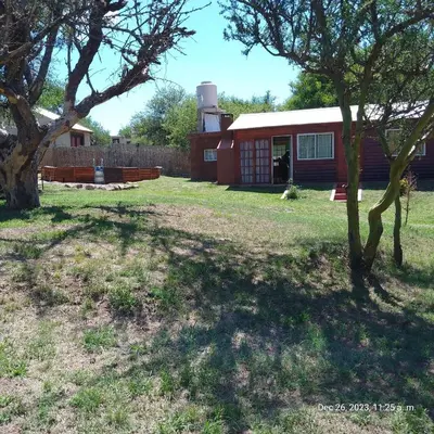 a yard with a building and a tree at Cabaña del mallin in Bialet Massé