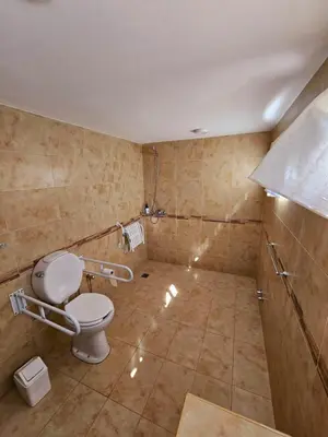 a bathroom with a toilet and a shower at Complejo Falda del Sauce in Villa General Belgrano