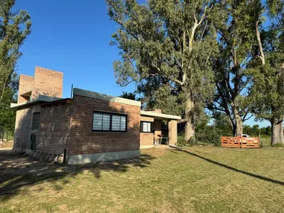 a brick house on a field with trees at Dos Eucaliptus in Villa Rumipal
