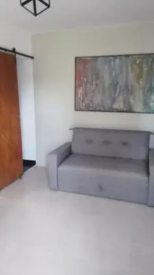 a couch in a living room with a painting on the wall at Departamentos M&M in Villa Cura Brochero