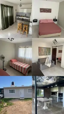 a collage of four pictures of a bedroom at Departamentos M&M in Villa Cura Brochero