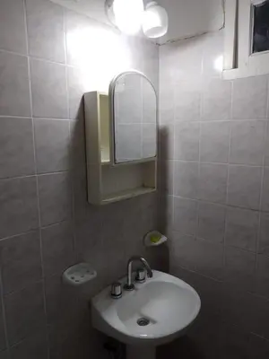 a bathroom with a sink and a mirror at Cabaña Aikén in Embalse