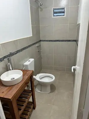 a bathroom with a white toilet and a sink at Departamentos Arroyo de Los Patos in Arroyo de Los Patos