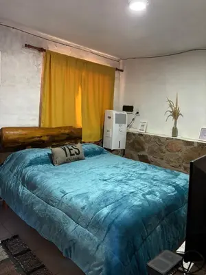 a bedroom with a large bed with a blue blanket at La luisa segunda in Villa Parque Siquiman