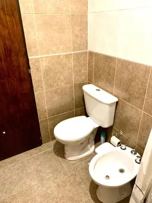 a bathroom with a toilet and a sink at Depto Palmar in Villa Carlos Paz