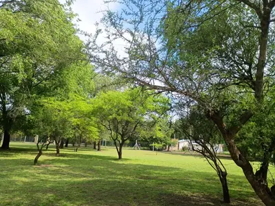 a park with green grass and trees in it at Elparadorlasbajadas in Las Bajadas