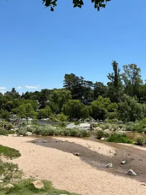 a beach with a river and trees in the background at Complejo playa de oro 2 in Villa Carlos Paz