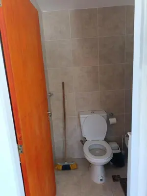 a small bathroom with a toilet and a broom at Aves Del Monte in Santa Rosa de Calamuchita