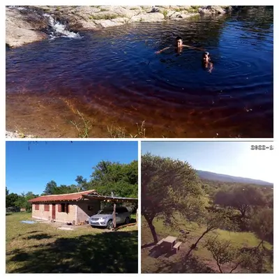 two pictures of a man swimming in a lake at Cabaña las chinitas in San Lorenzo