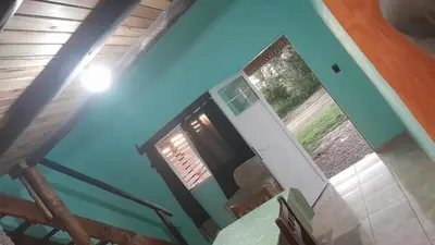 an overhead view of a kitchen with a window at Cabaña AGUSTIN in Amboy