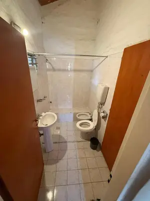 a bathroom with a toilet and a sink at Hosteria las Palmeras in Mina Clavero
