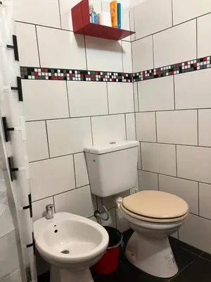 a bathroom with a toilet and a sink at Cabañas Onírico - Duplex in Mina Clavero