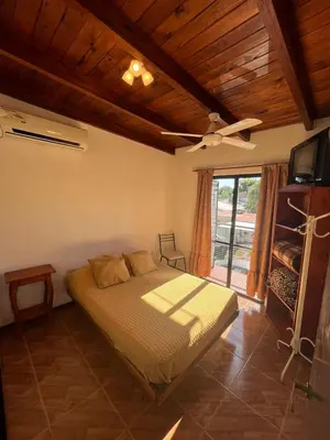 a bedroom with a bed and a tv and a window at Crisol departamento in Alta Gracia