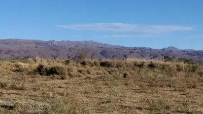 a field of grass with mountains in the background at Los Espinillos in Villa Yacanto