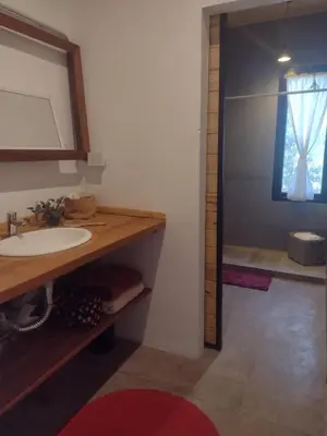 a bathroom with a sink and a mirror at 