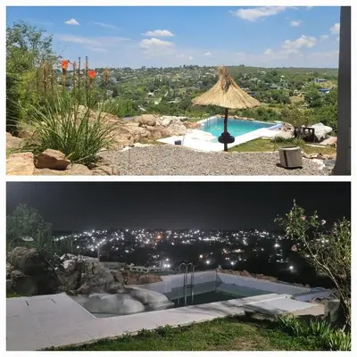 a collage of two pictures of a resort with a pool at Duplex qurub in Villa Parque Siquiman