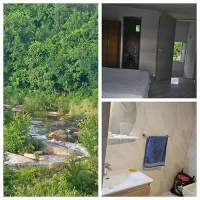 three pictures of a room with a river and a sink at Duplex qurub in Villa Parque Siquiman