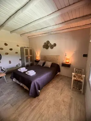 a bedroom with a large bed in a room at Los Jilgueros in Los Hornillos