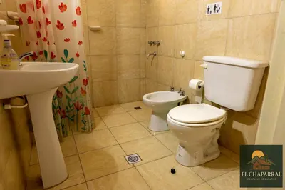 a bathroom with a toilet and a sink at Cabaña El Chaparral Villa Dolores, Traslasierra 4 in Villa Dolores