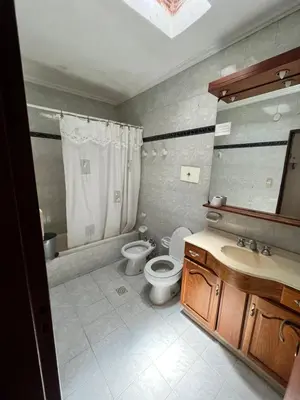 a bathroom with a toilet and a sink and a mirror at Cabaña ELE en Cabañas María in Villa Carlos Paz