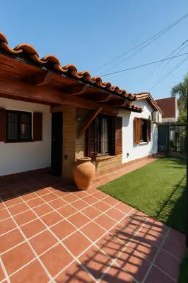a house with a tiled patio in front of it at Hermosa Casa en el Centro, con Cochera in Villa Carlos Paz