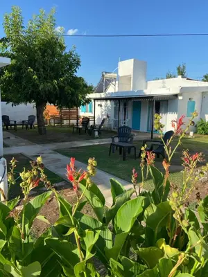 a view of a house with a yard with flowers at Villanto apart Solo Adultos in Mina Clavero