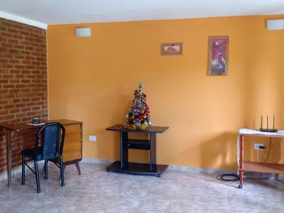 a christmas tree on a table in a room at Sierras nuestras in Mina Clavero