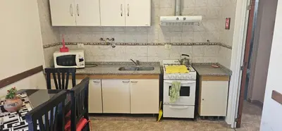 a small kitchen with a stove and a sink at Departamento Las Playas in Villa Carlos Paz
