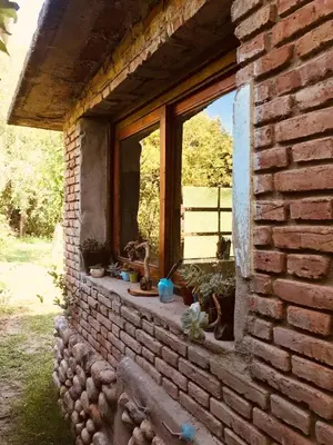 a brick house with a window with plants on it at Algarrobo del Valle in San Javier