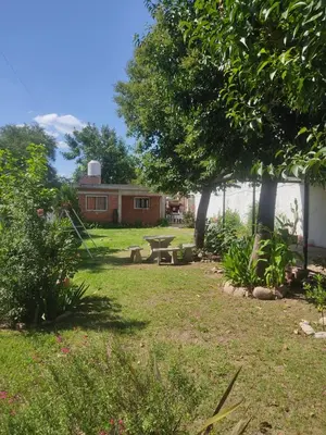 a yard with a picnic table and trees and a building at Don Sabino in Arroyo de Los Patos