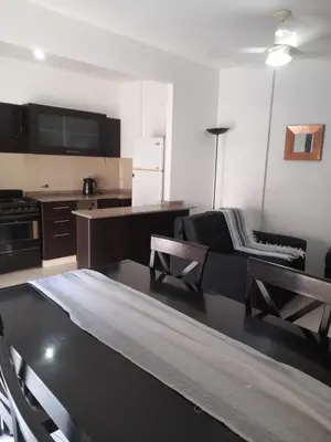 a living room with a couch and a kitchen at Departamento a metros peatonal Carlos Paz in Villa Carlos Paz