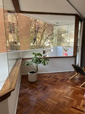 a room with a potted plant on a wooden floor at Departamento Red - Piso 2 Laprida Once in Cordoba