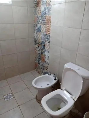 a bathroom with a toilet and a shower at Cabaña Economica en Bialet Massé a 9 km de Cosquín in Bialet Massé