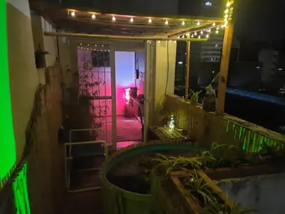 a view of a room with a door with lights at Derpa Zion in Cordoba