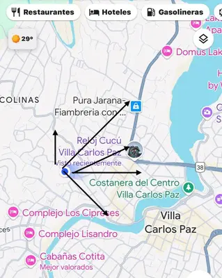 a map of puerto tamarindo and the vicinity of the villa at Chalet LA BERNI in Villa Carlos Paz