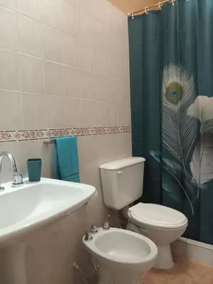 a bathroom with a toilet and a sink and a shower at Refugios del Alma 24 in Villa de Las Rosas