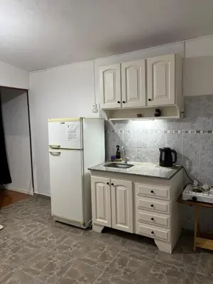 a kitchen with white cabinets and a white refrigerator at El rincón in Merlo