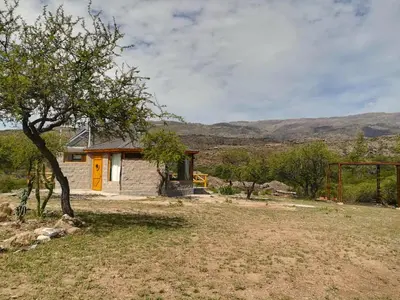 a small house with a tree in a field at El Candil de las Altas Cumbres Cabañas Serranas in Nono