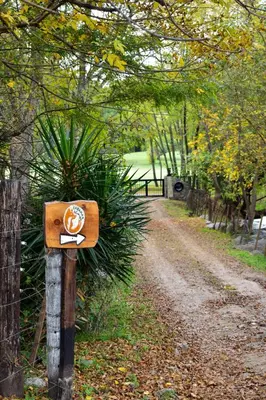a sign on a fence next to a dirt road at Cabañas del Campo - Solo Adultos in Atos Pampa