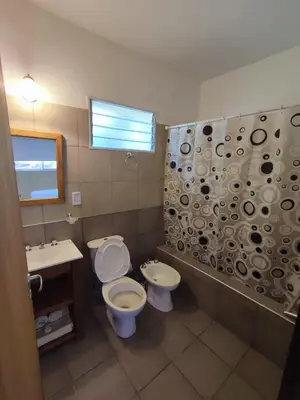 a bathroom with a toilet and a sink at Residencial Buenos Aires in Mina Clavero