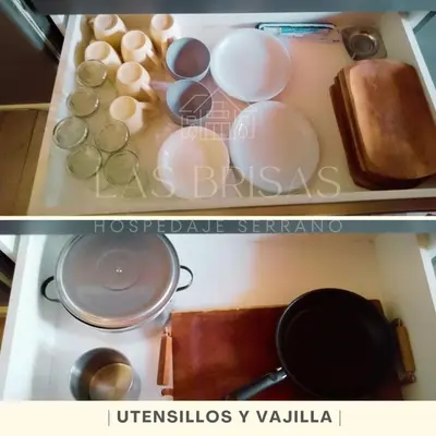 two pictures of different types of pots and pans at Las Brisas - Hospedaje Serrano in Santa María